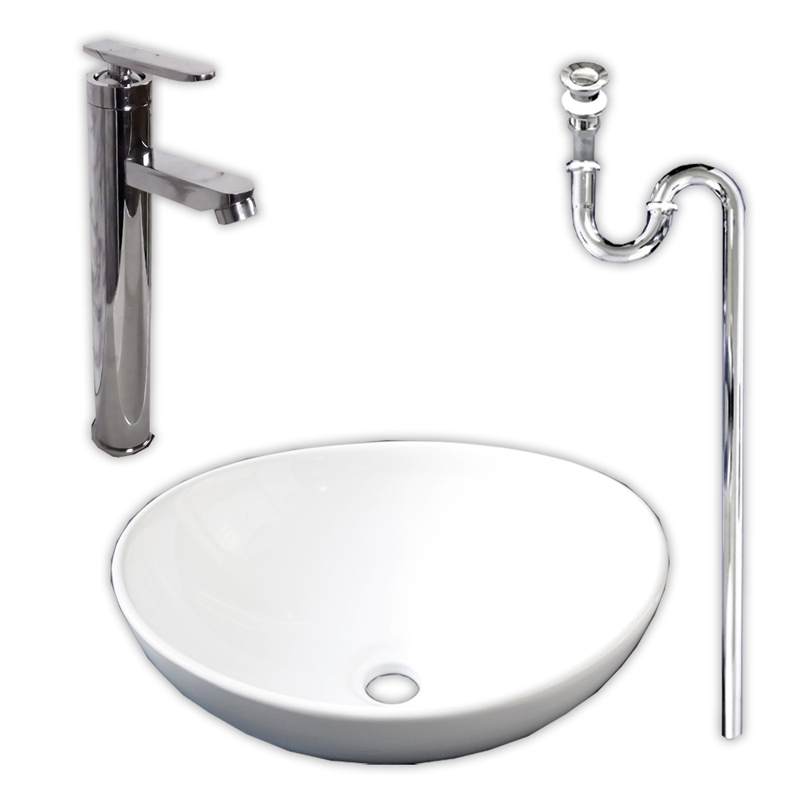 手洗い器セット 小型オーバル 置き楕円型 41cm手洗い鉢蛇口混合水栓排水セット