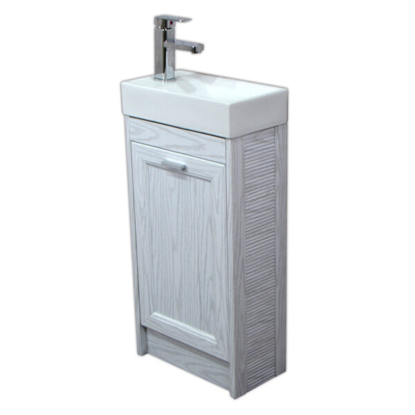 送料無料】幅40cm水栓排水付白手洗器白木目柄トイレ床置き収納セット 